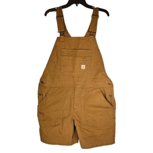 Carhartt Rugged Flex Canvas Shortall Overalls Tan Women's Size L 12-14 Relaxed - Picture 1 of 7